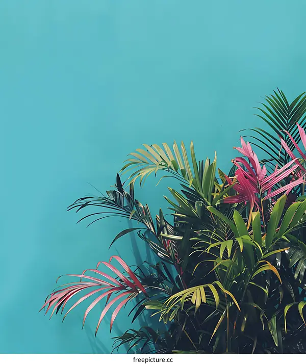 Tropical Plants Against a Blue Wall