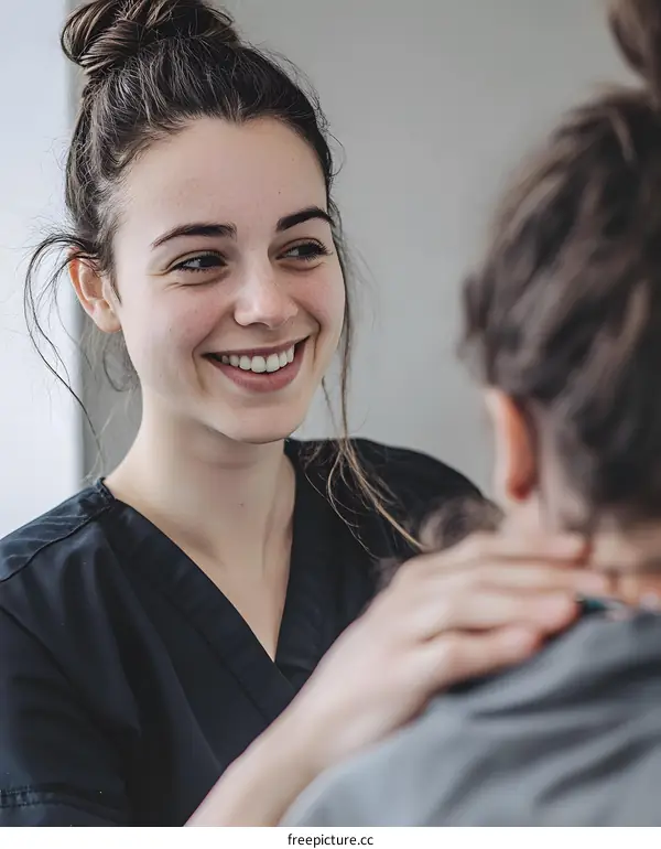 Smiling Female Nurse Caring For Patient