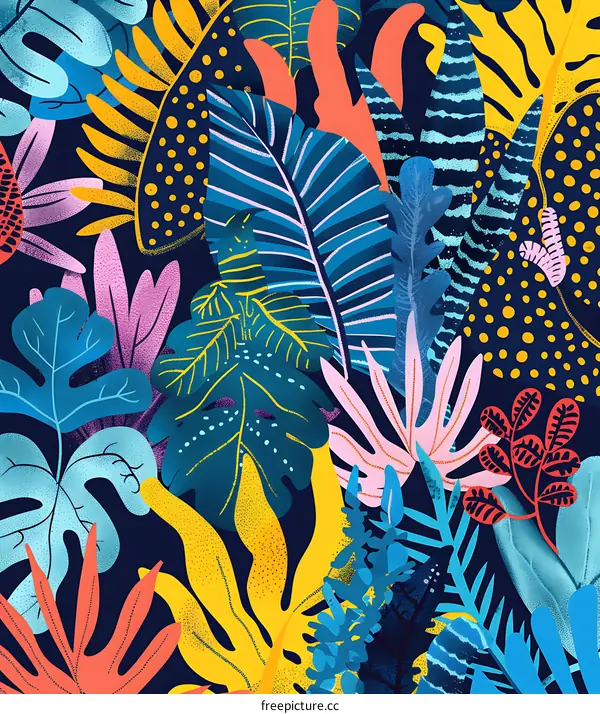 Colorful Tropical Leaves Pattern Illustration