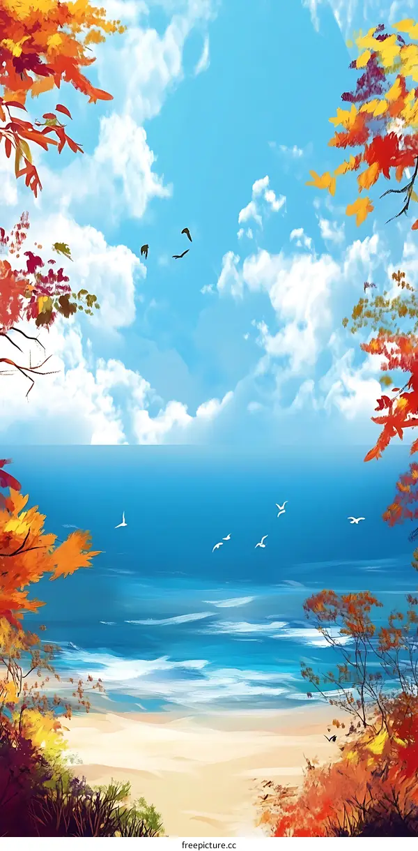 Autumn Leaves Overlooking the Beach