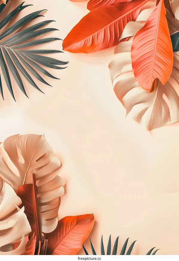 Tropical Leaves on a Beige Background