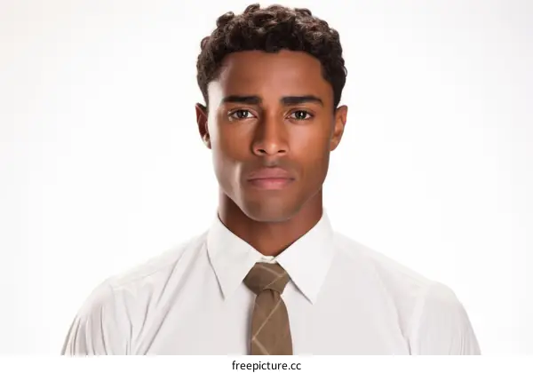 Headshot of a young African-American man wearing a white shirt and brown tie