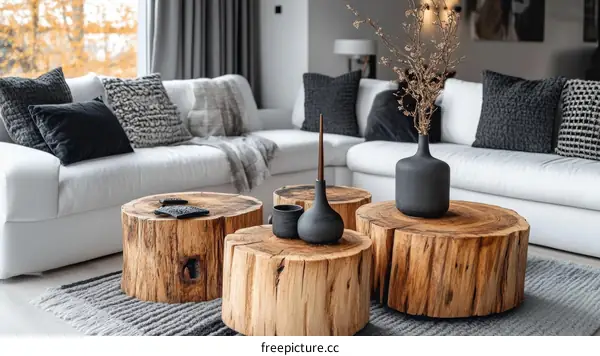 Modern Minimalist Living Room with Wooden Coffee Tables