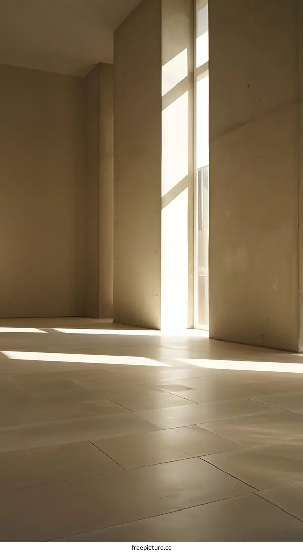 Sunlight Streaming Through Windows In Modern Concrete Building