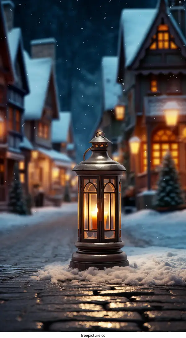 Lanterns Adorning a Snowy Street