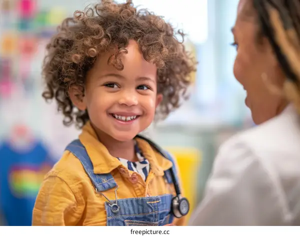 Toddler smiling at doctor during checkup