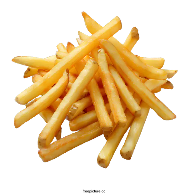 [Transparent Background PNG]A pile of golden crispy french fries isolated on white background