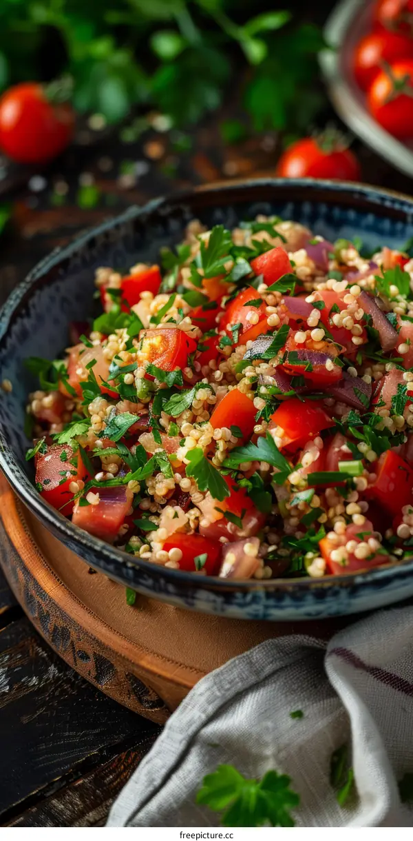 Mediterranean Quinoa Salad with Tomatoes, Red Onion & Parsley