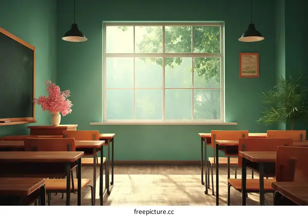 Classroom Interior Design with Sunlight and Plants