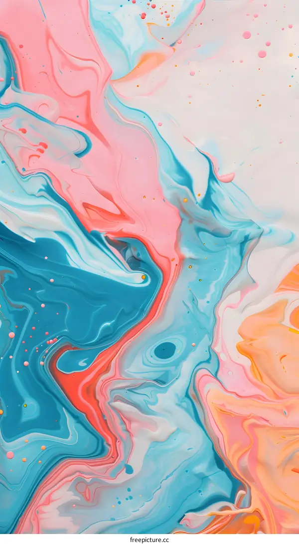 Abstract Acrylic Painting with Swirls of Blue, Pink, and White