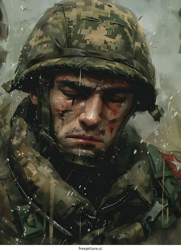 Portrait of a soldier wearing a helmet