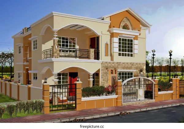 Two-story House Exterior Design Rendering