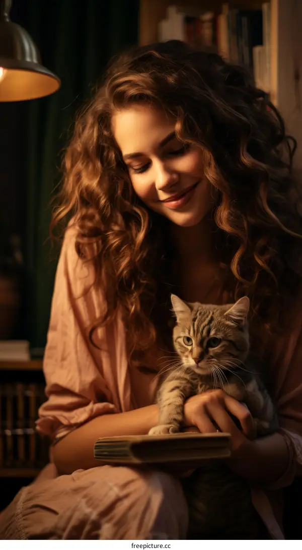 Portrait of a young woman with a cat