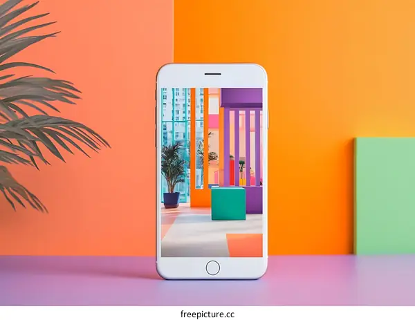 Colorful Phone Mockup with Interior Design