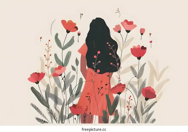 Woman in Red Dress Standing in Field of Flowers