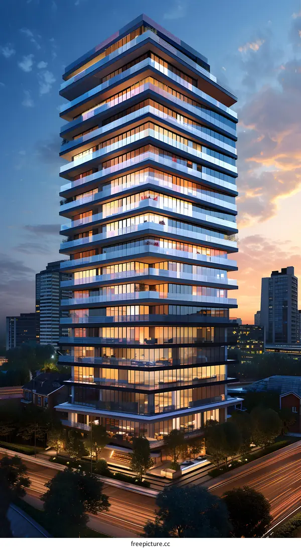 Modern Architecture Building Glass Facade Night View