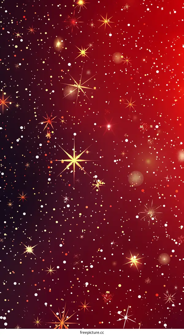 Red and gold glowing stars on a dark red background