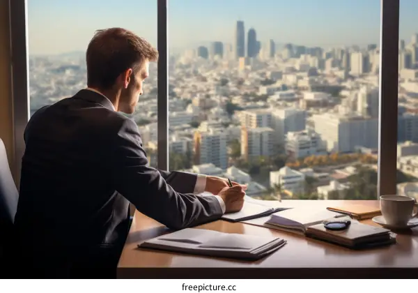 businessman looking out the window