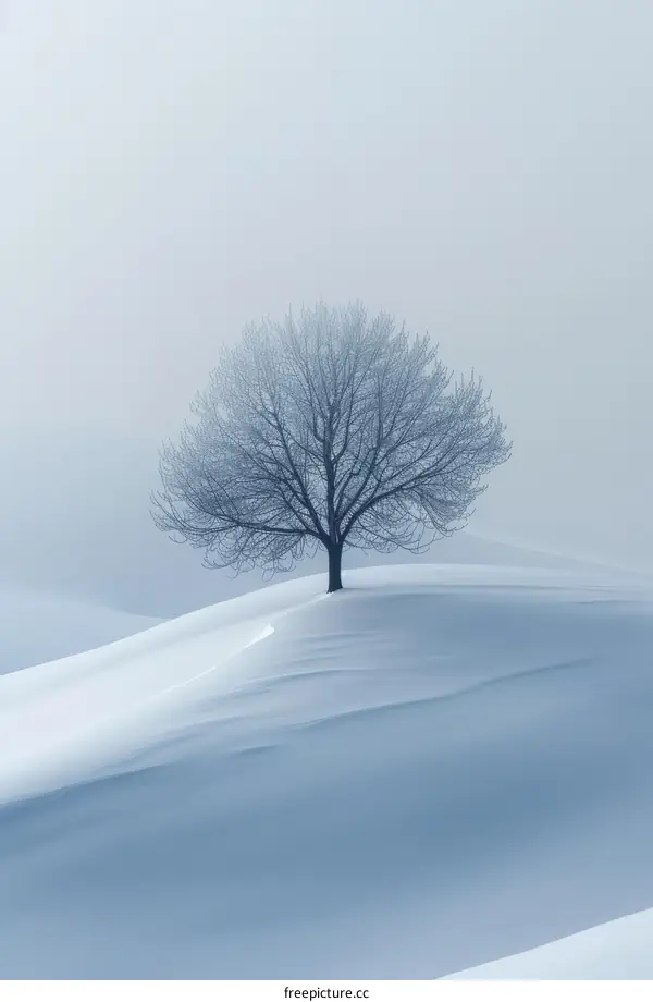 Lonely Tree in Wintery Field