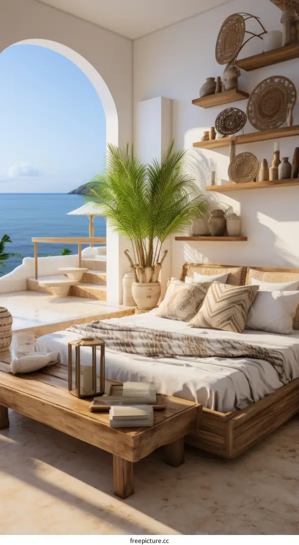 Cozy bedroom with a view of the ocean