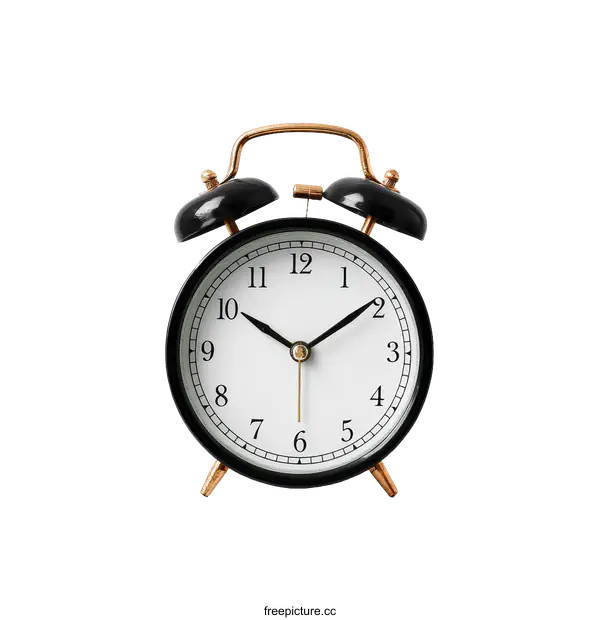 [Transparent Background PNG]Classic Black Alarm Clock on White Background