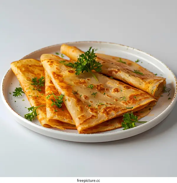 Indian flatbread with greens on a white plate