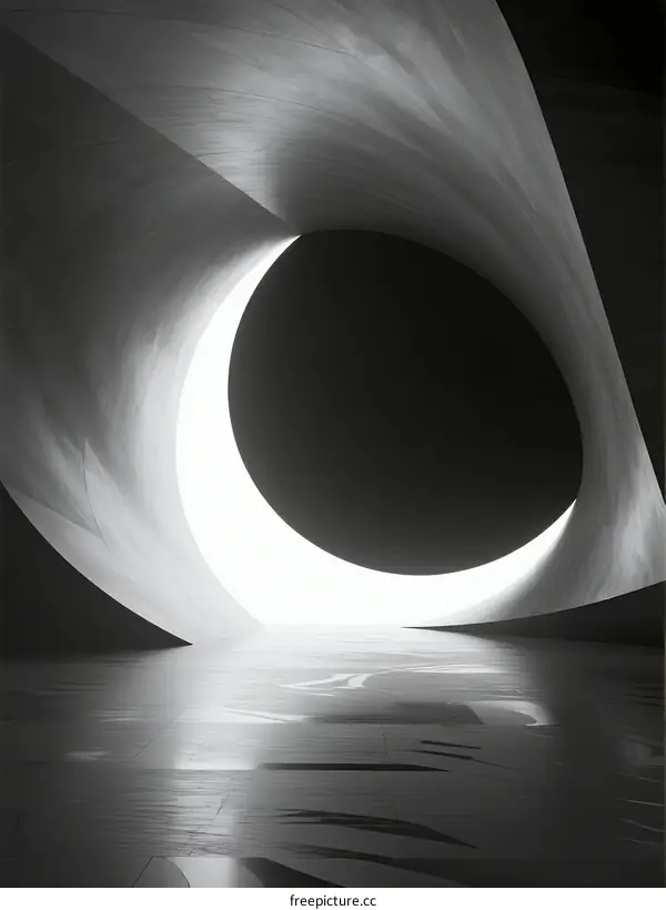 Abstract Architectural Space with Curved Lines and Circular Light Opening