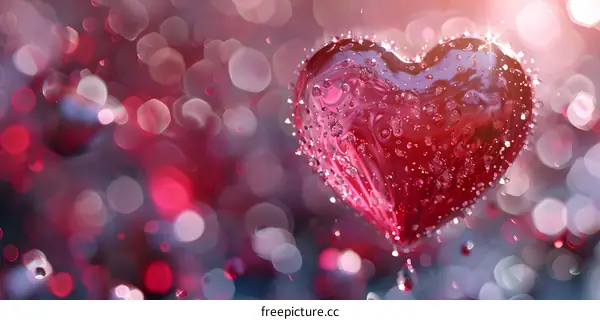 Red heart with water drops