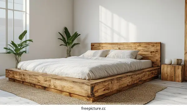 Modern Wooden Platform Bed in Minimalist Bedroom