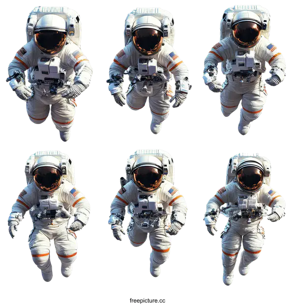 [Transparent Background PNG]Astronauts in Space Suits in Different Positions