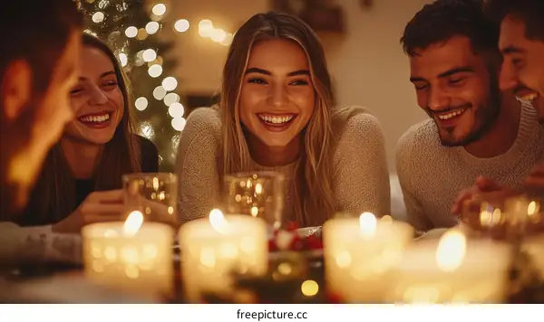 Friends Enjoying Christmas Dinner