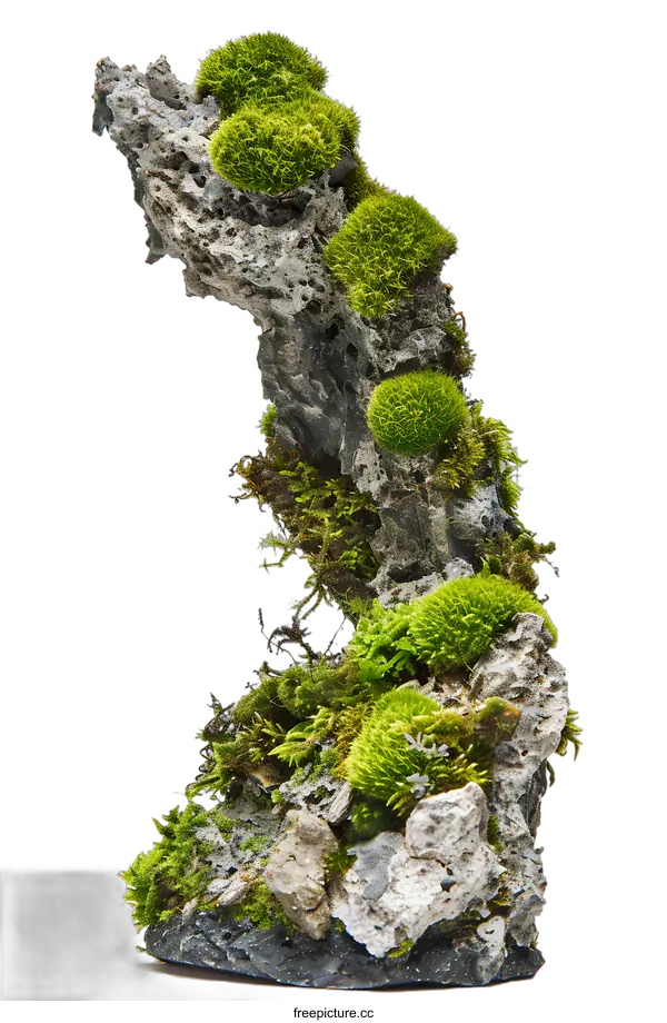 [Transparent Background PNG]Green Moss Covered Rock Formation