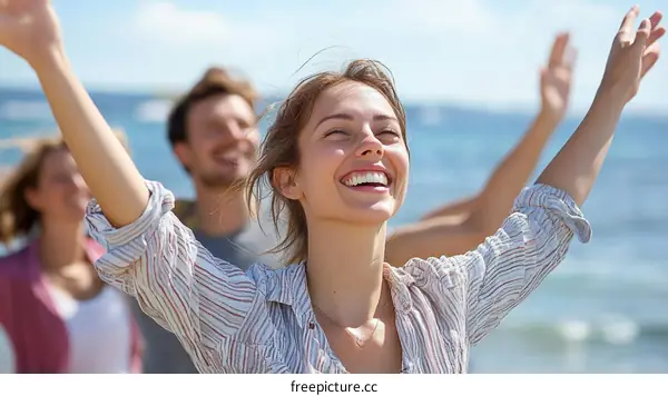 Happy people enjoying the beach