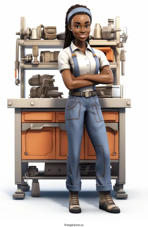 Black woman standing in front of a workbench
