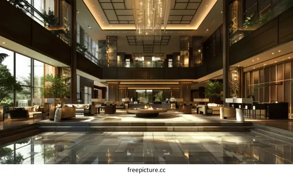 Grand Hotel Lobby Interior Design Illustration