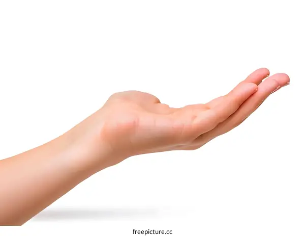 Woman hand open isolated on white background