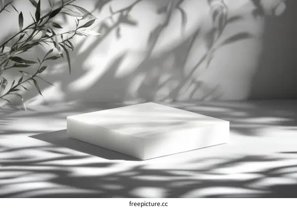 White Display Podium with Natural Light and Shadow