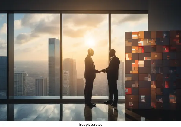 Business Partners Shaking Hands in a Modern Office