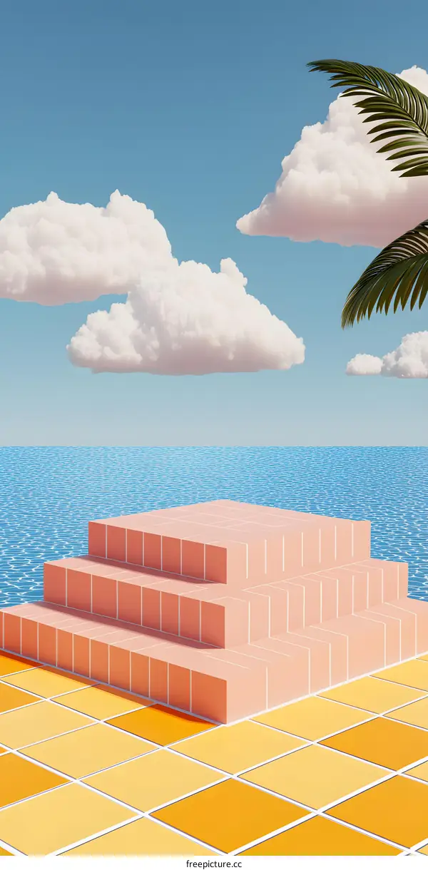 Minimalist Summer Pool Steps Illustration