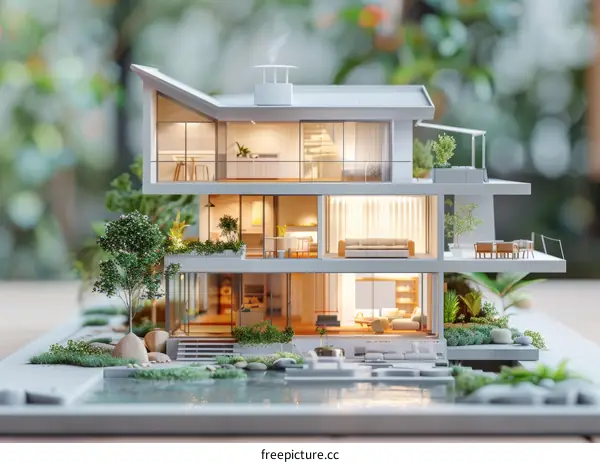 A Modern Two-Story House with a Pool