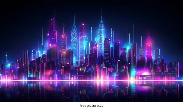 A Cyberpunk City Illustration with Neon Lights and Reflections