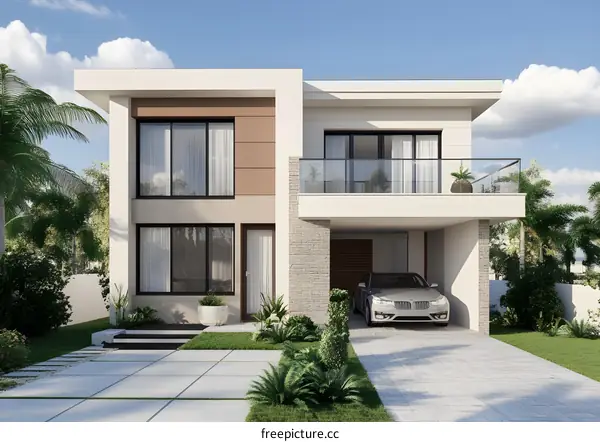 Modern Minimalist House Design with Balcony and Garage