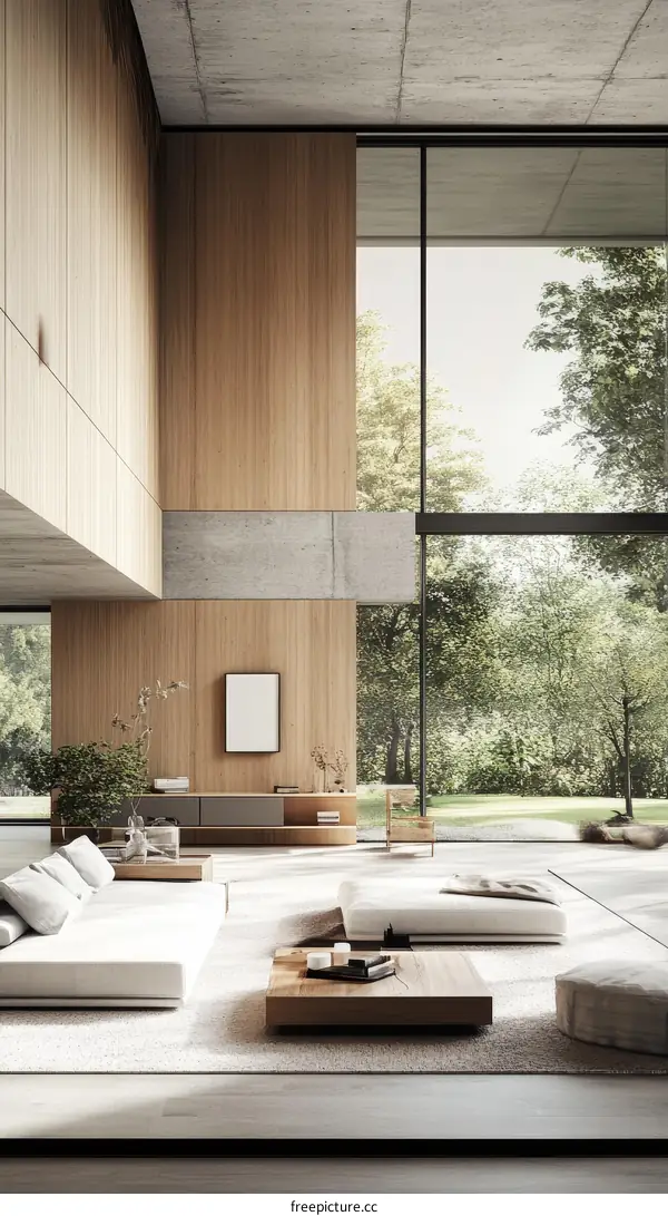 Modern Minimalist Living Room with Large Windows
