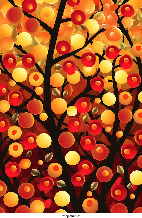 Abstract Tree with Red and Yellow Circles