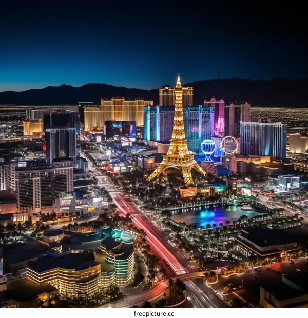 Las Vegas Strip Night Skyline with Eiffel Tower