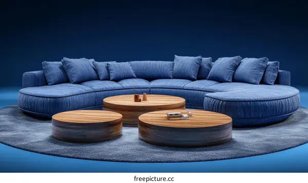 Modern Circular Sectional Sofa with Wooden Coffee Tables