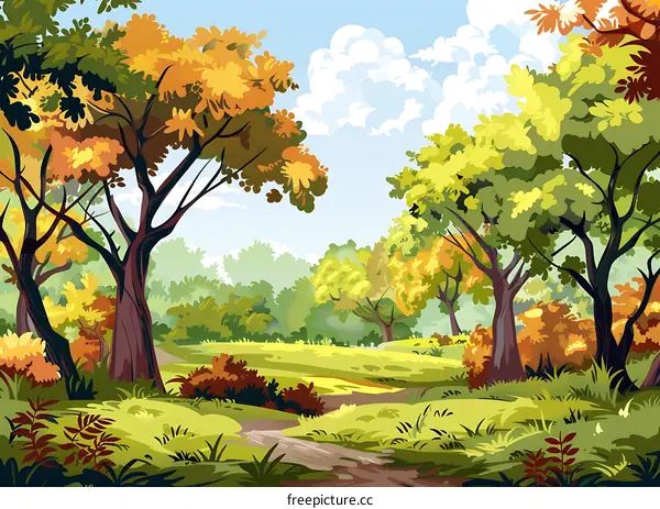 Forest Path in Autumn Illustration