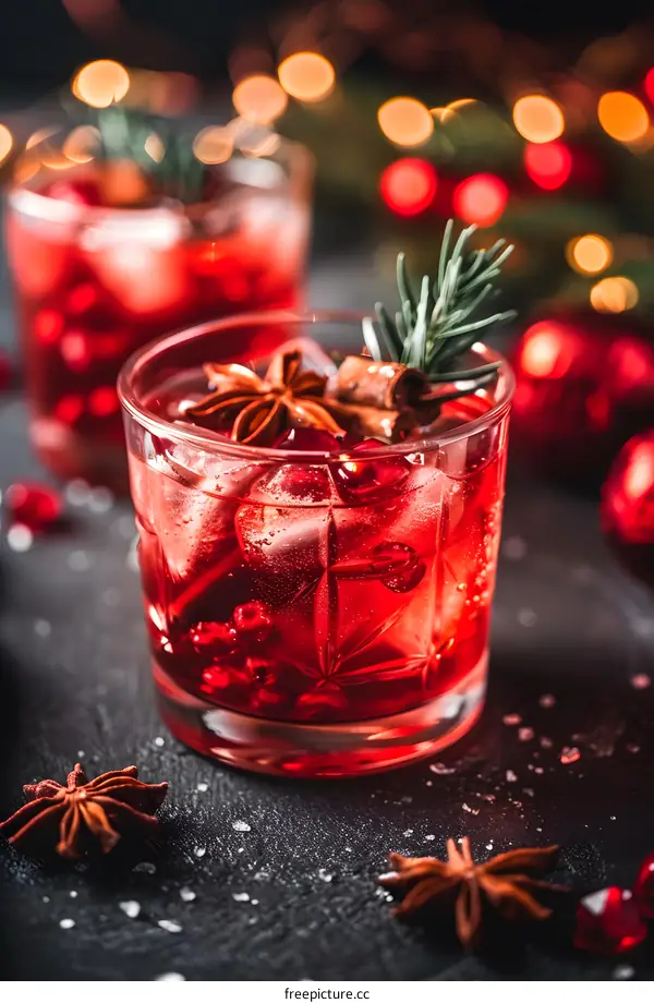 Christmas pomegranate cocktail with star anise and cinnamon