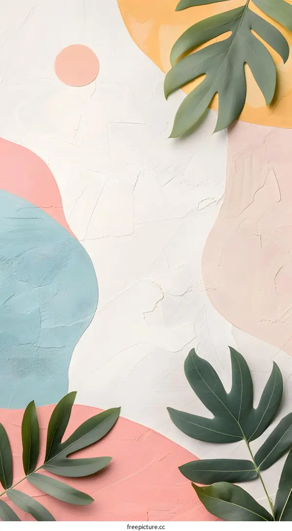 Abstract Tropical Leaves with Pastel Colors