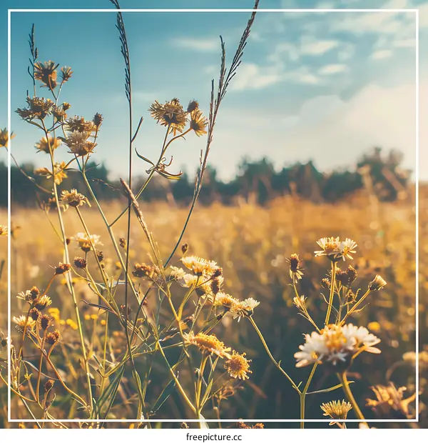 Wildflowers in a Field at Sunset